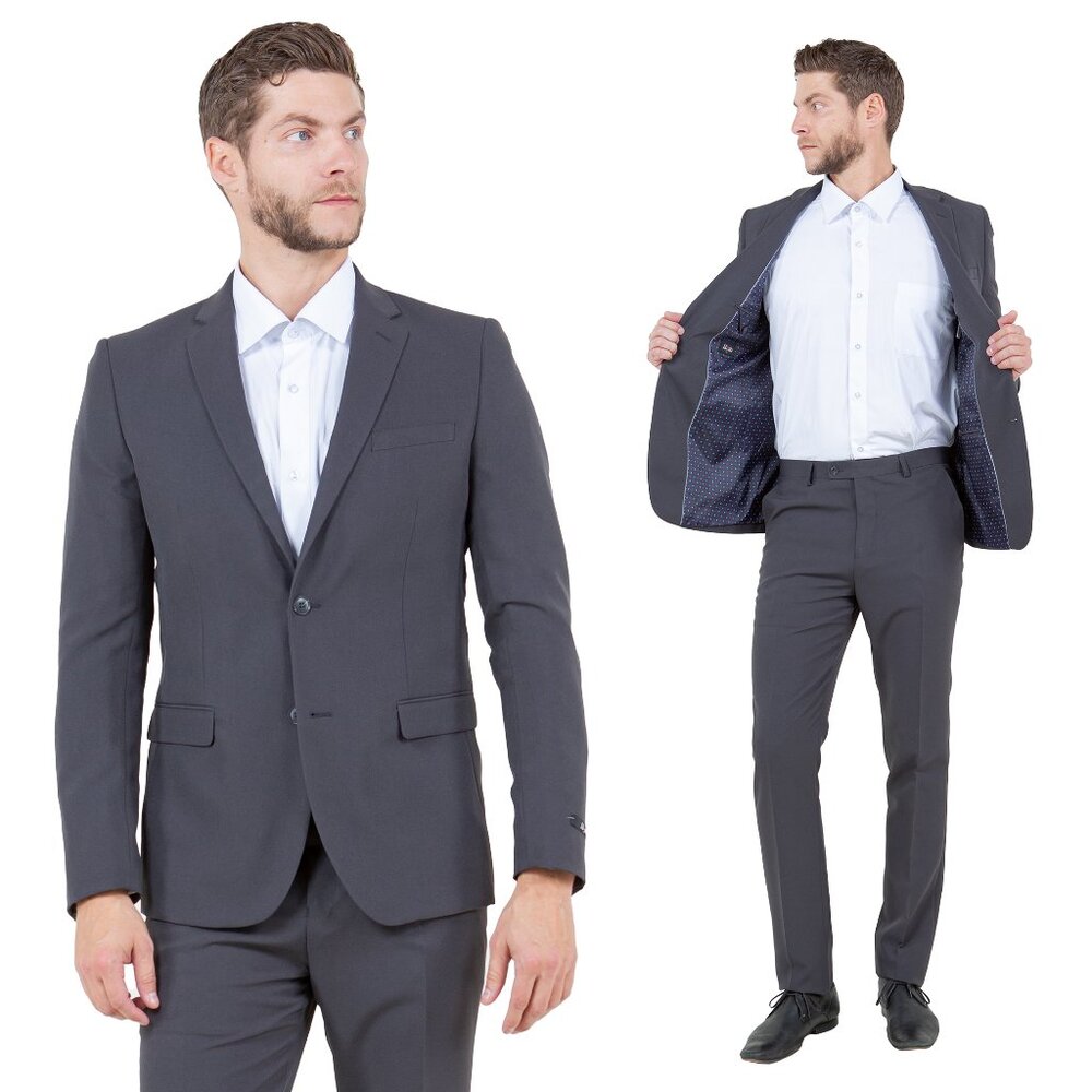 Vitto's Premium Polyester 2pc Mens Suit, Dark Grey